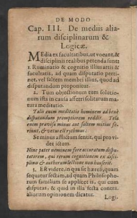 Cap. III. De mediis aliarum disciplinarum & Logicae.