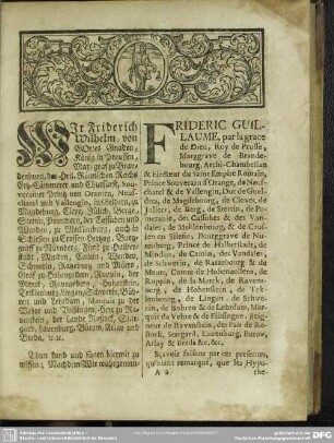 Wir Fridrich Wilhelm, von Gottes Gnaden, ...