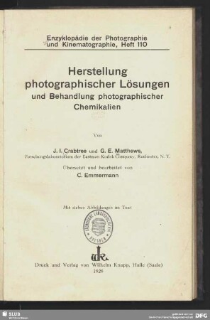 Herstellung photographischer Lösungen und Behandlung photographischer Chemikalien