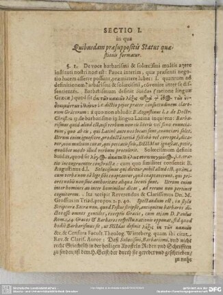 Sectio I. in qua Quibusdam praesuppositis Status quaestionis formatur