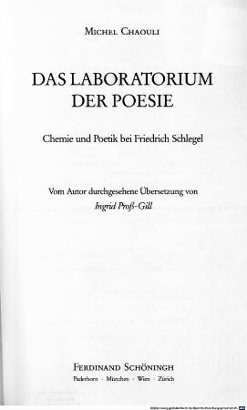 Das Laboratorium der Poesie : Chemie und Poetik bei Friedrich Schlegel