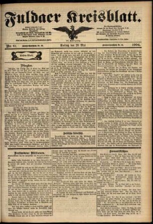Erste Ausgabe vom Freitag, den 20. Mai 1904.