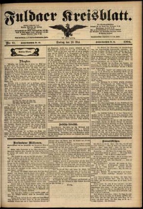 Erste Ausgabe vom Freitag, den 20. Mai 1904.