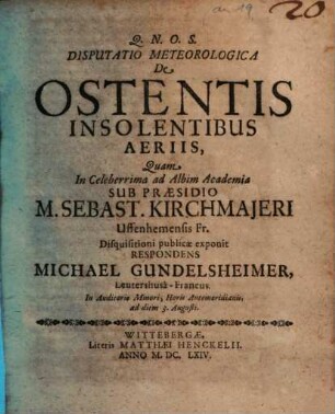 Disputatio Meteorologica De Ostentis Insolentibus Aeriis