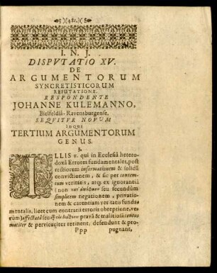 Disputatio XV. De Argumetorum Syncretisticorum Refutatione ...