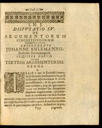Disputatio XV. De Argumetorum Syncretisticorum Refutatione ...