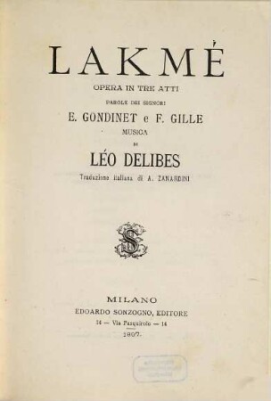 Lakmé : opera in tre atti