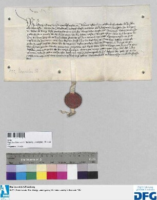 Ludwig Graf zu Ötingen, Hofmeister des Königs Sigismund, stellt der Stadt Nürnberg Quittung aus über 2000 fl. Reichssteuer, die ihm der König verschrieben hat.