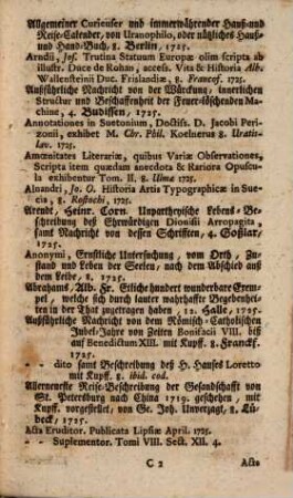 Continuatio ... Catalogi Librorum, Quibus Officinam suam ... Nundinis Vernalibus Auxerunt Daniel Bartholomaei & Filius, Bibliop. Ulmenses, 44. 1725