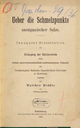 Ueber die Schmelzpunkte anorganischer Salze