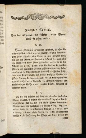 491-507, Zweytes Capitel. Von den Schnitten der Flächen, wenn Ebenen durch sie gelegt werden.