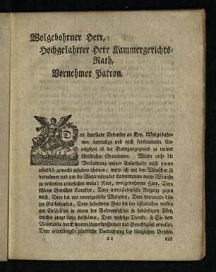 Wohlgebohrner Herr, Hochgelahrter Herr Kammergerichts-Rath, Vornehmer Patron
