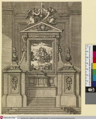 [Kircheninterieur mit Treppenaufgang und einem Gemälde zu einer biblischen Szene]