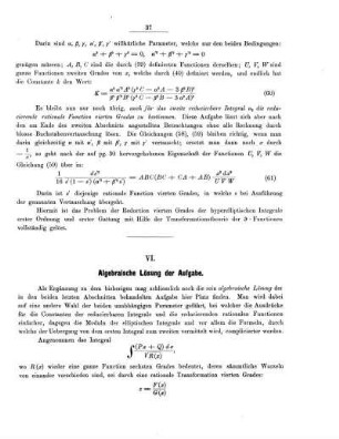 VI. Algebraische Lösung der Aufgaben.