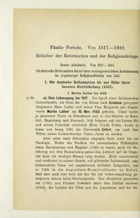 Fünfte Periode. Von 1517 - 1648. Zeitalter der Reformation und der Religionskriege