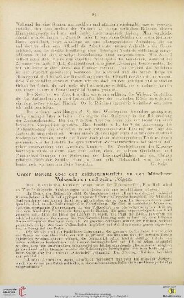 3: Unser Bericht über den Zeichenunterricht an den Münchner Volksschulen und seine Folgen