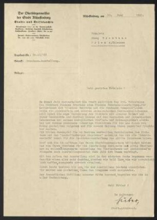 Briefe der Stadt Aschaffenburg, der Volkswirtschaftlichen Gesellschaft und von Privatpersonen an Sissi Brentano