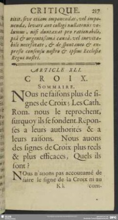 Article XLI. Croix