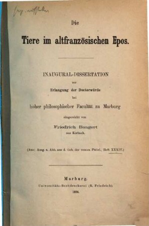 Die Tiere im altfranzösischen Epos