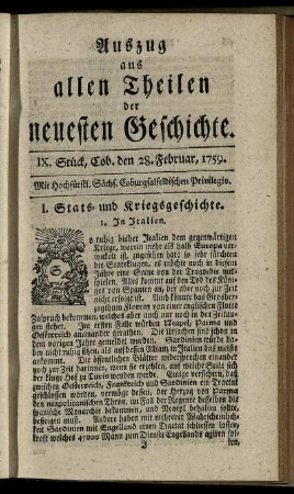 IX. Stück, Cob. den 28. Februar, 1759.