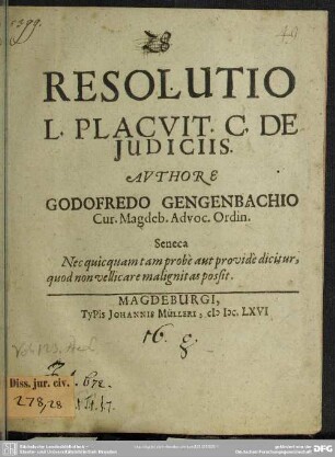Resolutio L. Placnit C. de judiciis