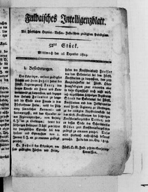 52tes Stück, Ausgabe vom 26. Dezember 1804
