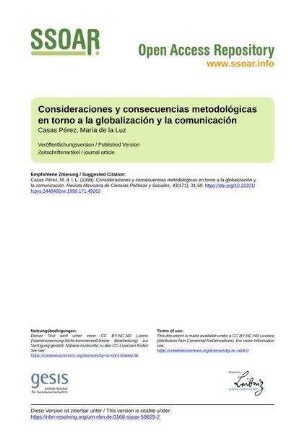Consideraciones y consecuencias metodológicas en torno a la globalización y la comunicación