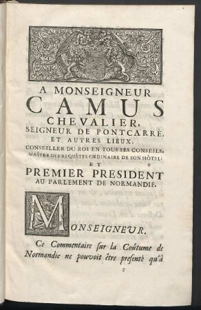 A Monseigneur Camus Chevalier