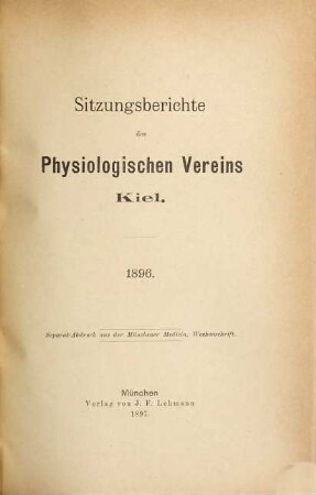 Sitzungsberichte des Physiologischen Vereins Kiel. 1896 (1897)