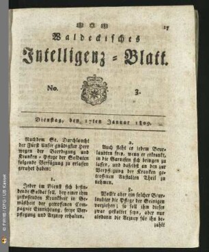 No. 3. Dienstag, den 17ten Januar 1809