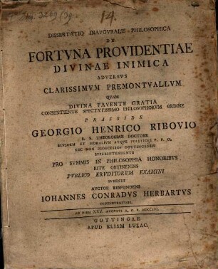 Diss. ... de fortuna, providentiae divinae inimica