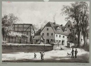 Der Gasthof "Elisens Ruh" (vormals Vorwerk Hopfgarten) an der Blumenstraße/Böhnischplatz in Dresden-Johannstadt