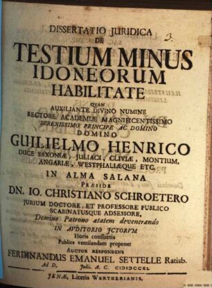 Dissertatio de testium minus idoneorum habilitate