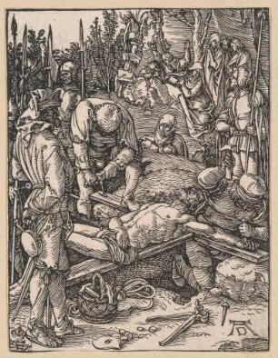 Kleine Passion, Blatt 24: Christus wird an das Kreuz genagelt