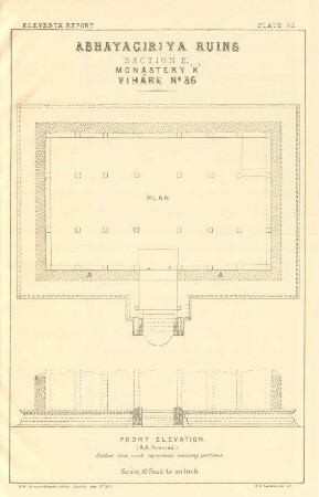 Plate VII. Abhayagiriya ruins. Section III. Monastery "K". Viháre No. 36. Plan. Front elevation.