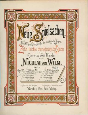 Neue Spielsachen : eine Weihnachtsfestgabe für die musikalische Jugend ; zehn leichte charakteristische Stücke für Klavier zu zwei Händen ; Op. 113, 2. 6. Mit Schwert und Schild. 7. Ueber dem Bilderbuche. 8. Jäger und Hund. 9. Hirt und Heerde. 10. Des Kindes Dank