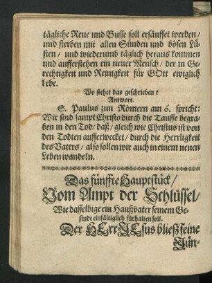 Das fünffte Hauptstück/ Vom Ampt der Schlüssel ...