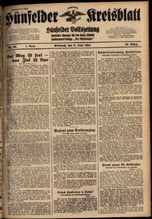 Erste Ausgabe vom Mittwoch, den 06. Juni 1934.