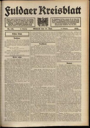Erste Ausgabe vom Mittwoch, den 19. Juni 1912.