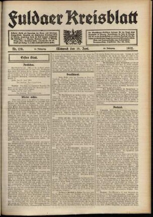 Erste Ausgabe vom Mittwoch, den 19. Juni 1912.