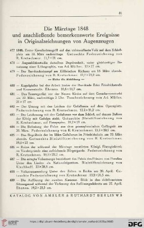 Die Märztage 1848 und anschließende bemerkenswerte Ereignisse in Originalzeichnungen von Augenzeugen (Nr. 677 - 774)