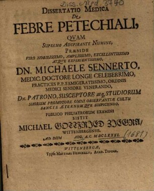 Dissertatio Medica De Febre Petechiali