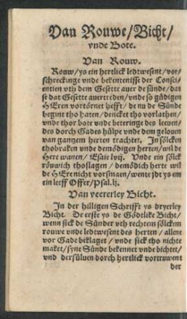 Van Rouwe/ Bicht/ unde Bote.