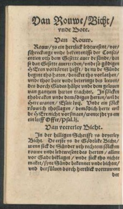 Van Rouwe/ Bicht/ unde Bote.