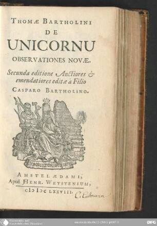 Thomæ Bartholini De unicornu observationes novæ