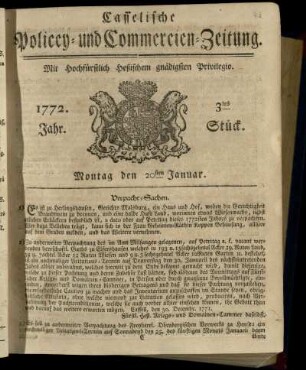 3tes Stueck, Montag den 20sten Januar 1772