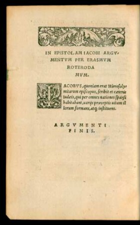 In Epistolam Iacobi Argumentum Per Erasmum Roterodamum.