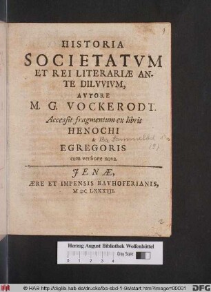 Historia Societatum Et Rei Literariae Ante Diluvium