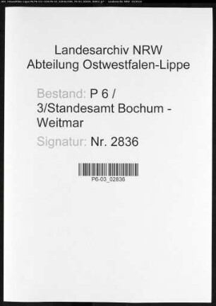 Sterberegister Standesamt Bochum-Weitmar