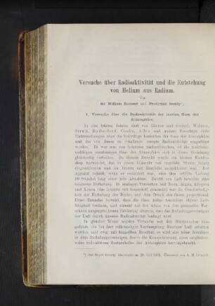 Versuche über Radioaktivität und die Entstehung von Helium aus Radium